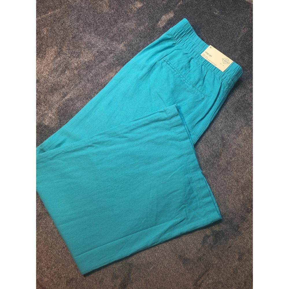 St. John's Bay Linen Blend Wide Leg High Rise Pants Womens‎ XL Turquoise Coastal
